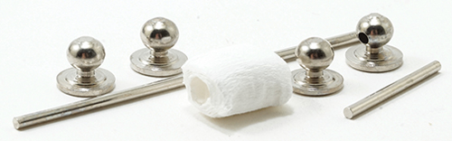 Dollhouse Miniature Silver Towel Bar & Toilet Paper Holder, 7Pc